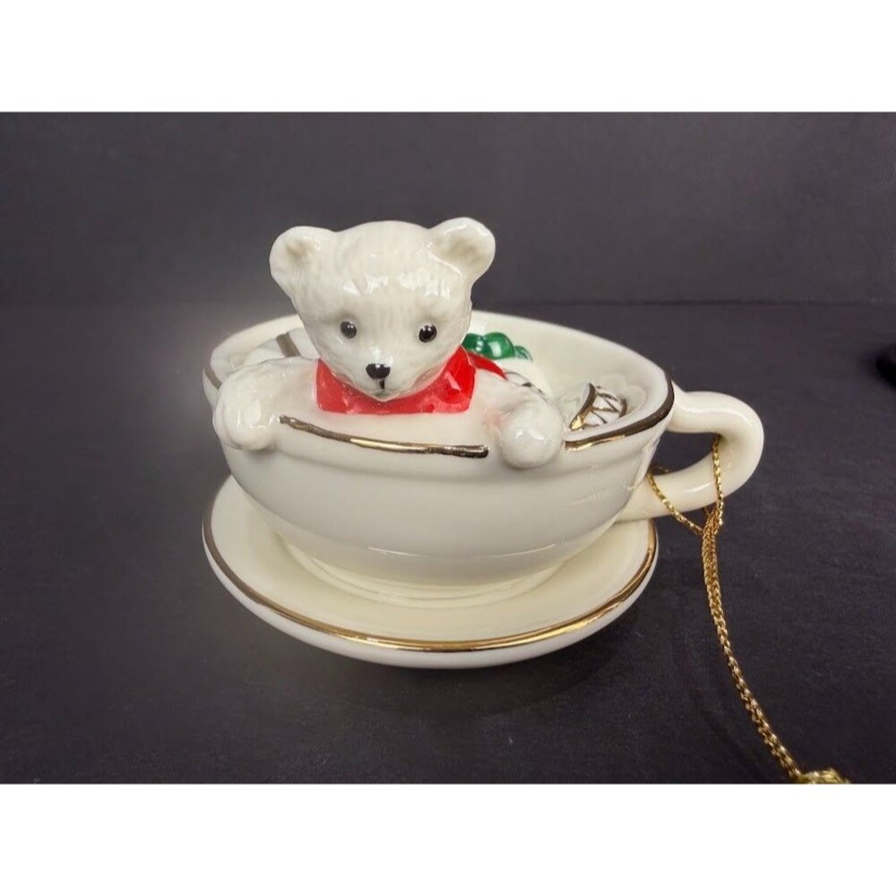 Vintage Mikasa Holiday Magic Bear in Teacup Porcelain Christmas Ornament FK015